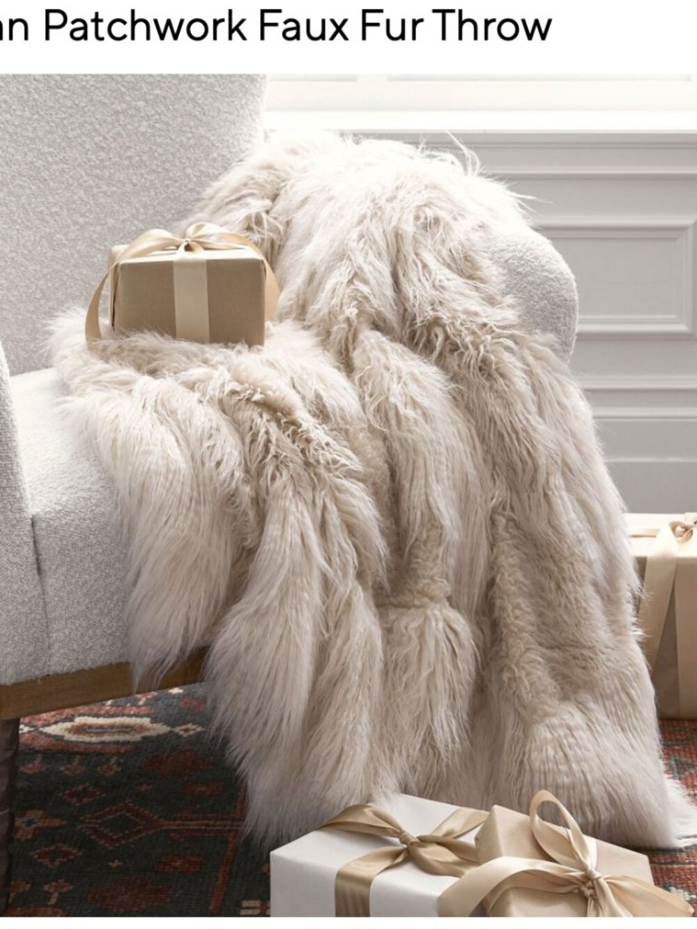 NWOT Pottery Barn Mongolian Patchwork Faux Fur Throw 50x60